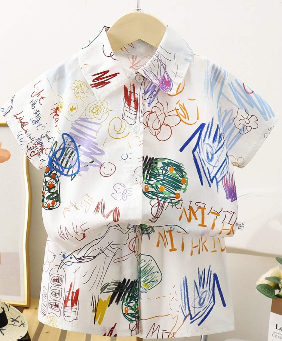 Boys Printed Shirt and Shorts Set