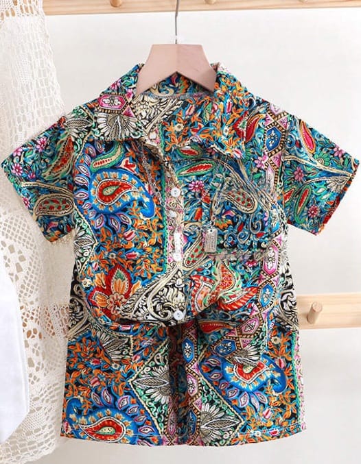Boys Printed Shirt and Shorts Set